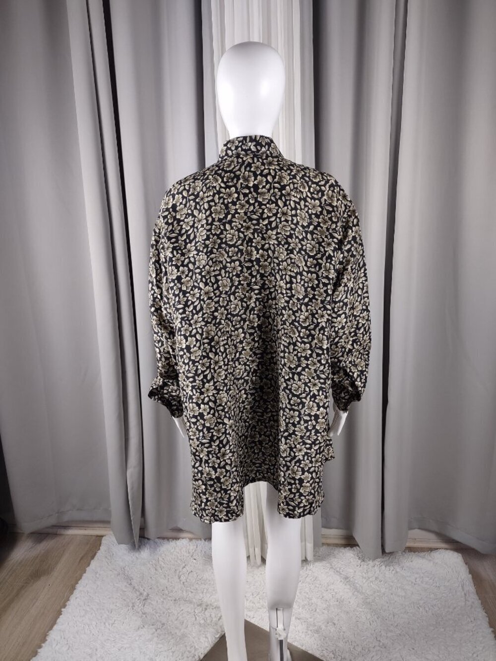 Vintage Express 100% Silk Floral Mini Shirt Dress Tunic Blouse Brown Size Small - Picture 3 of 12